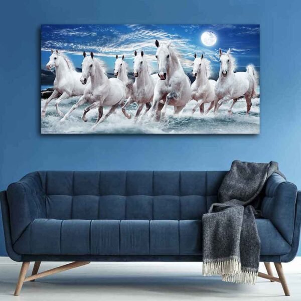 Lucky Seven Running Horses in Water Canvas Wall Painting