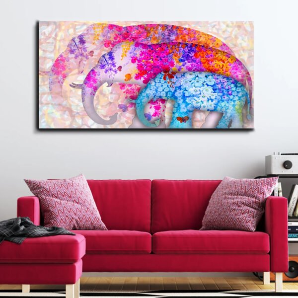 Beautiful Abstract Art of Three Elephants - Canvas Wall Painting