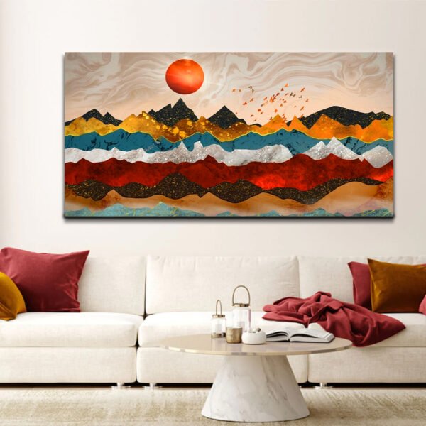 Precious Mountains: Colorful Mid-Century Sunset - Canvas Wall Painting