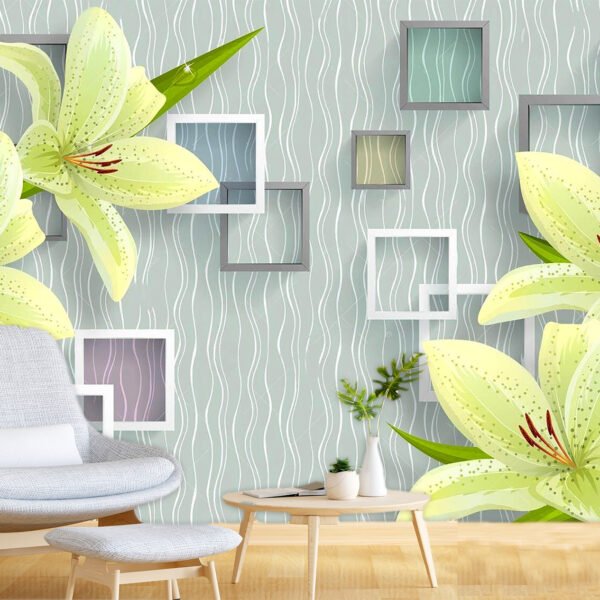 Floral Flower Lily Large Flowers with Green Leaves Self-adhesive Vinyl Wallpaper