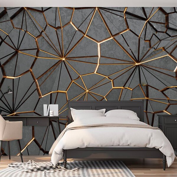 3d Abstract Cracked Golden Lines Non-Woven Wallpaper