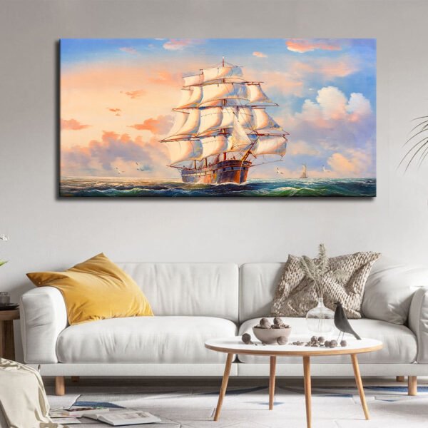 Ship Sea Sunrise Boat Canvas Wall Painting