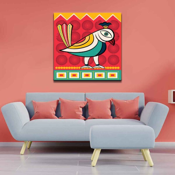 Traditional Beautiful Bird Kalighat Painting Canvas Wall Painting