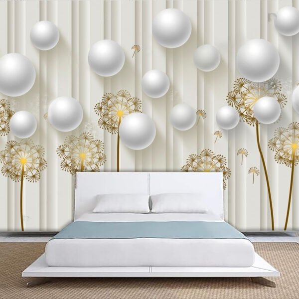 Floral White Golden Ball Self-adhesive Vinyl Wallpaper