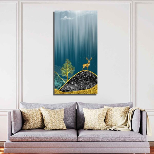 Beautiful Golden Mountains and Deer with Moon Canvas