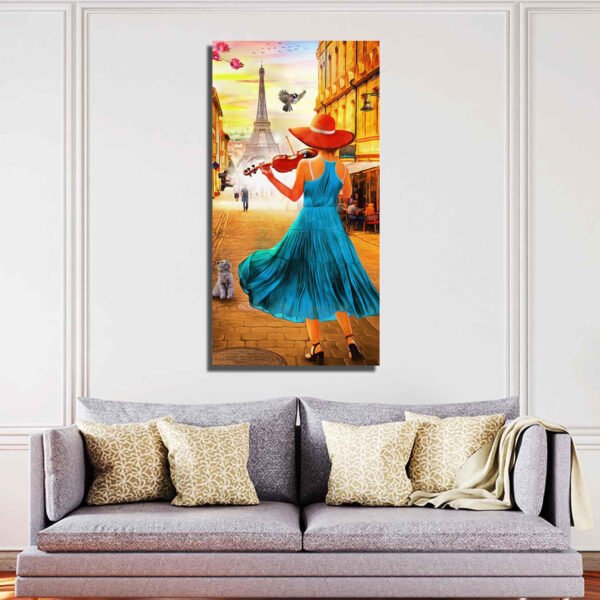 Girl Playing the Violin and Eiffel Tower Canvas