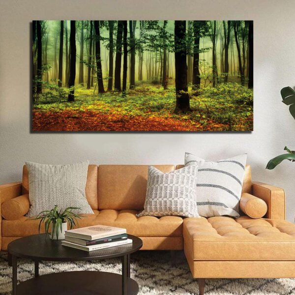 Forest with Sun Rays and Long Shadows Canvas Wall Painting