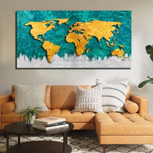 Golden World Map Canvas Wall Painting