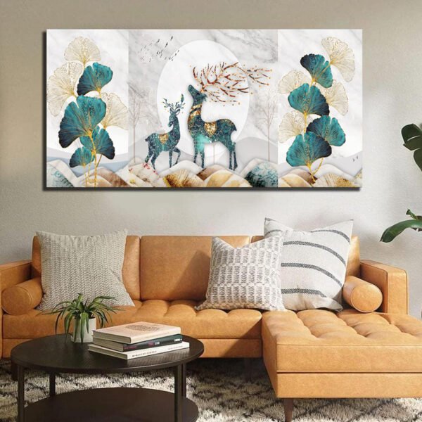 3-panel Deer and Ginkgo leaves  Canvas Wall Painting