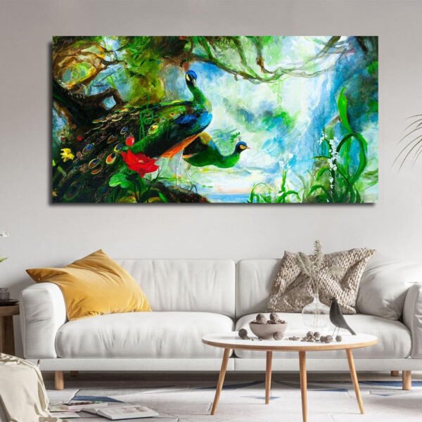 Beautiful Peacock Pair Landscape Canvas Wall Painting