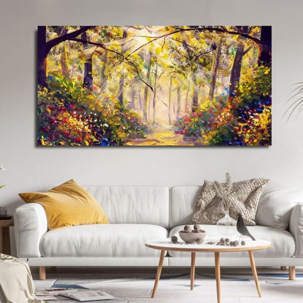 Beautiful Sunny Forest Wood Trees Landscape Canvas Wall Painting