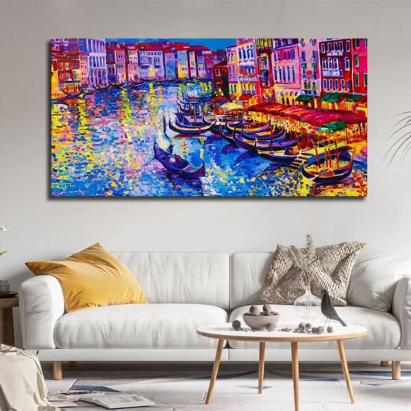 Vibrant Canal Life at Dusk in Venice Canvas