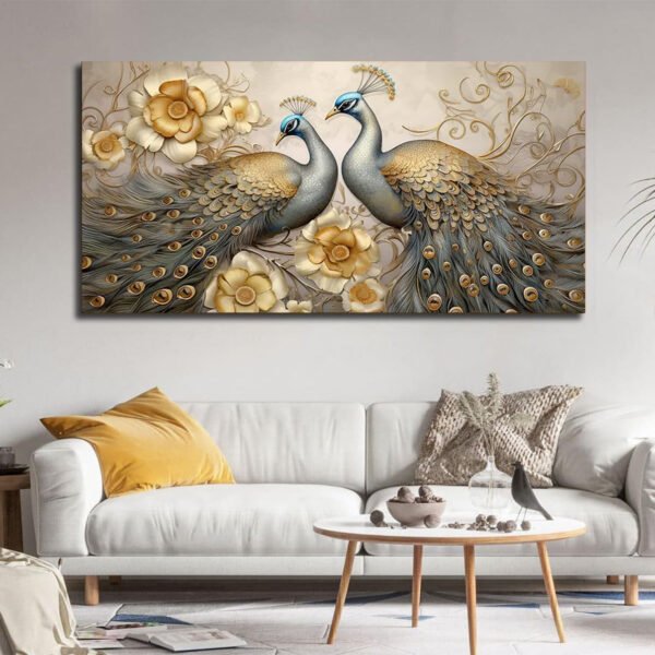Two peacocks with gold and gray Canvas