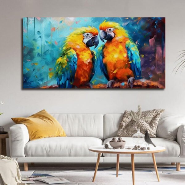 Two colorful parrots perched on a branch Canvas