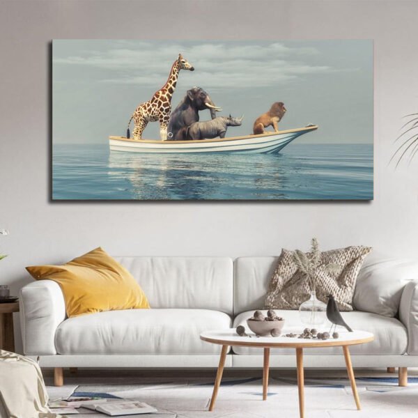 wild animals in a boat on the sea Canvas