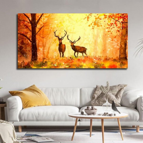 Deer in an autumn forest scene Canvas