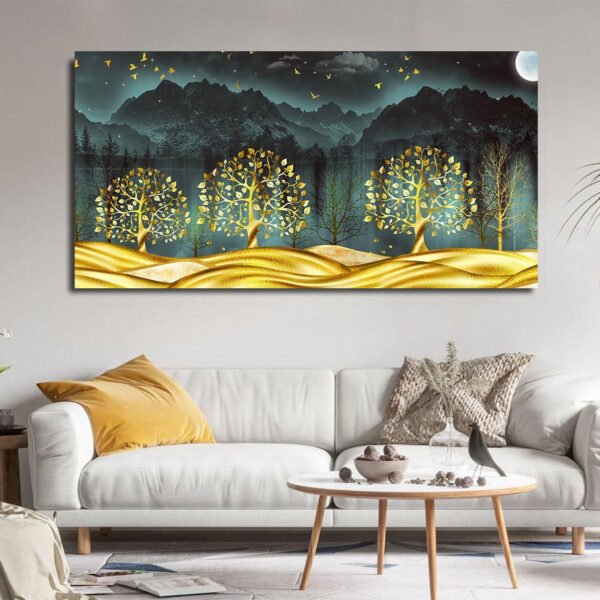 Beautiful Golden Dreamscape Mesmerizing Nightscape Canvas Wall Painting
