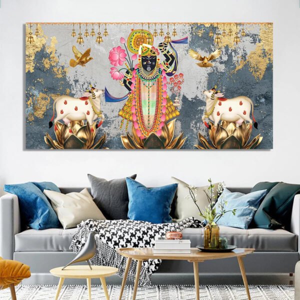 Beautiful Lord Shrinathji with Kamadhenu cows Canvas