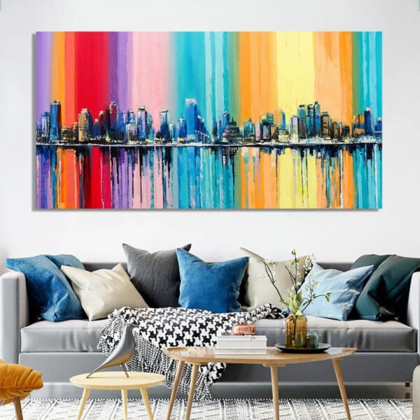 Beautiful Multi-colored cityscape skyline reflection Canvas