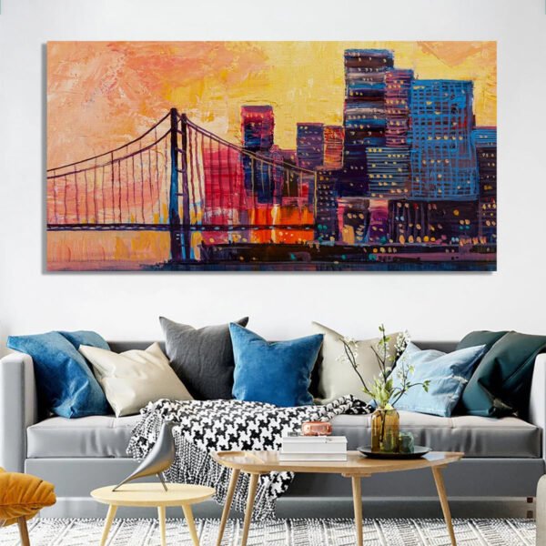 Beautiful panorama of the city with a bridge Canvas