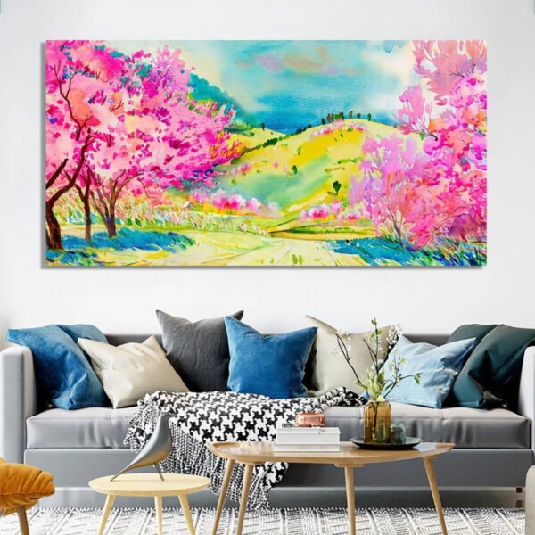 Beautiful The Blooming Trees Fields Canvas Wall Painting