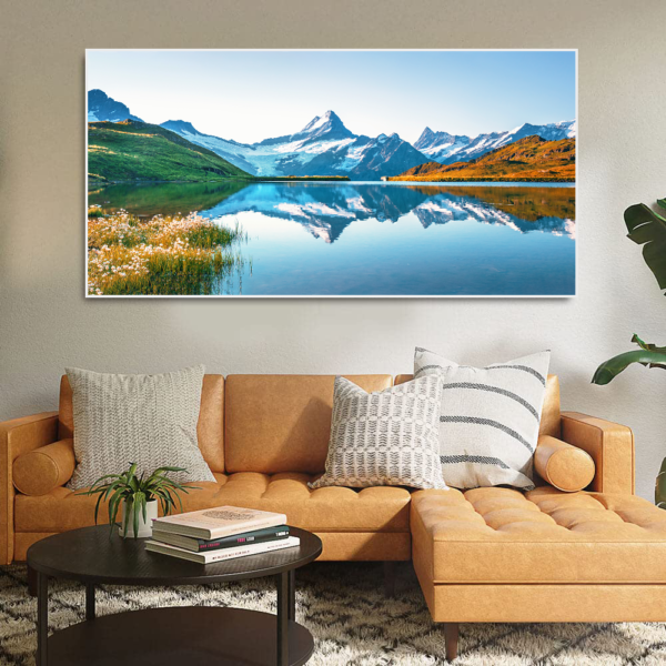 Beautiful Alpine Lake With a Reflection of Snow-Capped Mountains  floating frame Canvas