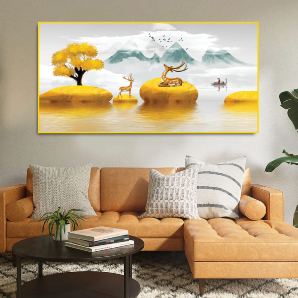 Beautiful Chinese-style gilt landscape Floating Frame Canvas