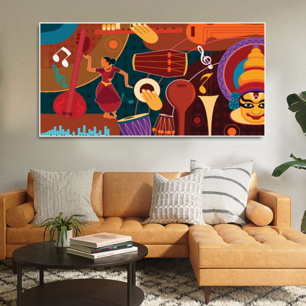 Beautiful Indian classical music and dance elements wall art Floating Frame Canvas
