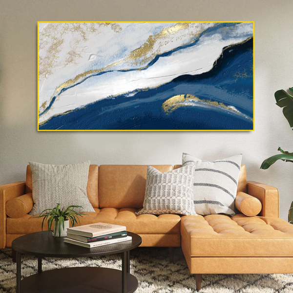 Abstract Blue and Gold  Floating Frame canvas painting